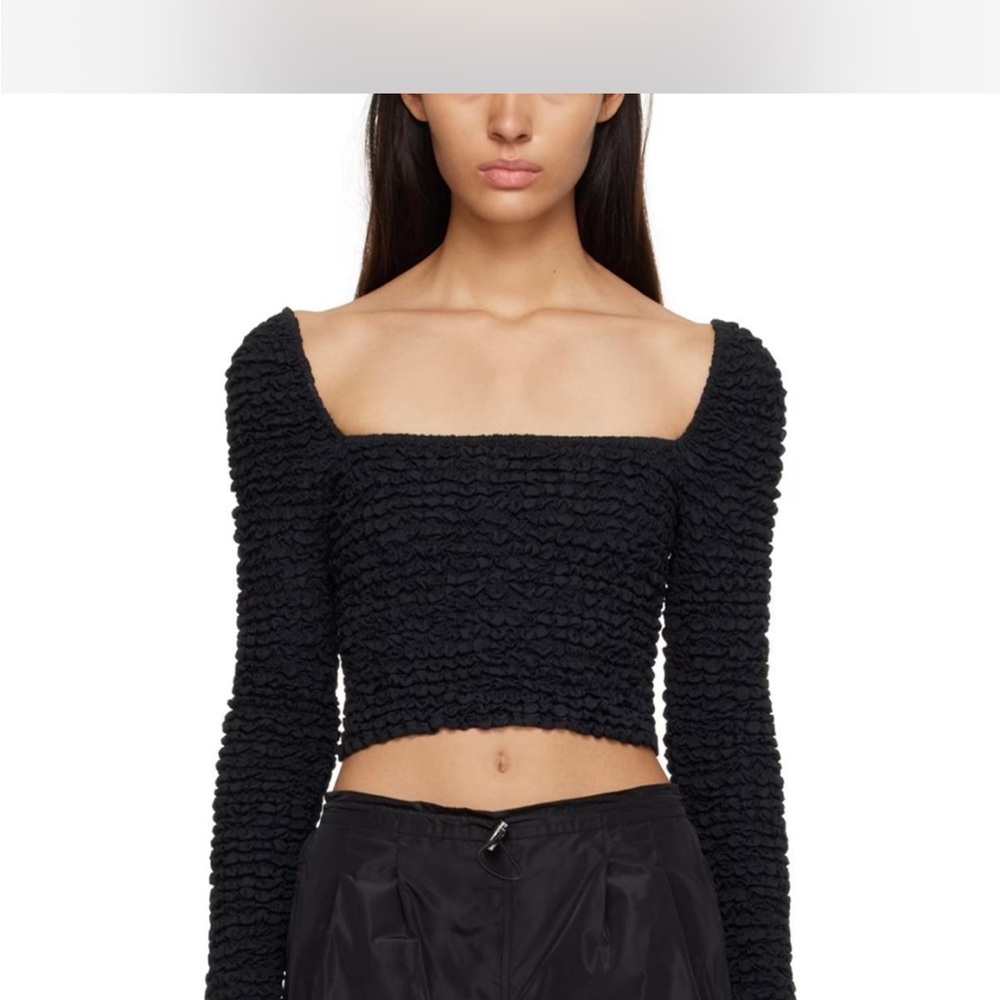 STAUD NWT Eleanora Black Textured Crop Top